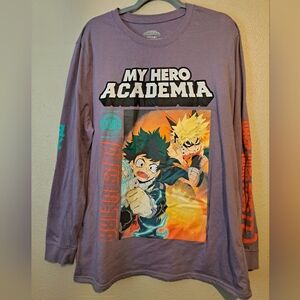 Funimation long sleeve blouse in purple 💜 with MY HERO ACADEMIA cartoons.